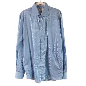 Eton Contemporary Fit Blue Micro Stripe Dress Shirt 43/16.5 Cotton Long Sleeve